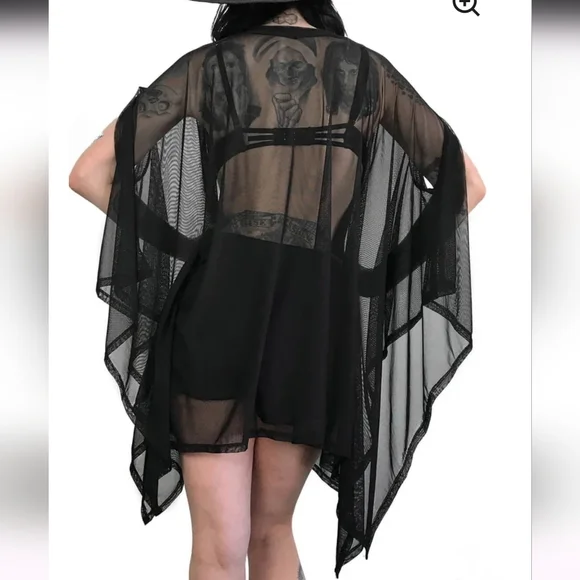 Foxblood Mesh Rhiannon Flowing Tunic Top Black One Size Fits All - Picture 3 of 14